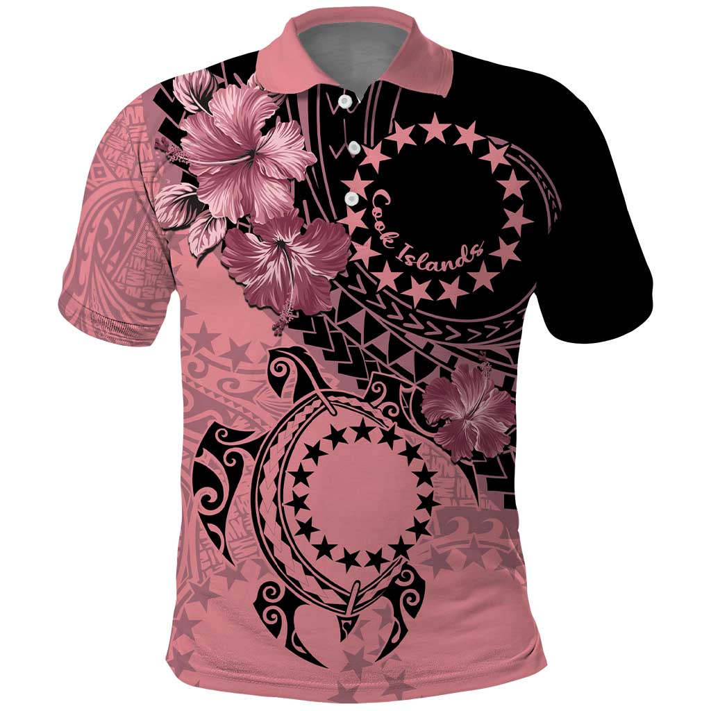 Cook Islands Turtle Polo Shirt Stars and Hibiscus - Pink LT01 Pink - Polynesian Pride