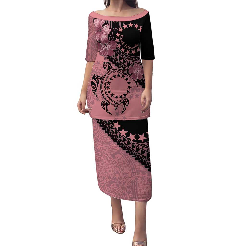 Cook Islands Turtle Puletasi Stars and Hibiscus - Pink LT01 Long Dress Pink - Polynesian Pride
