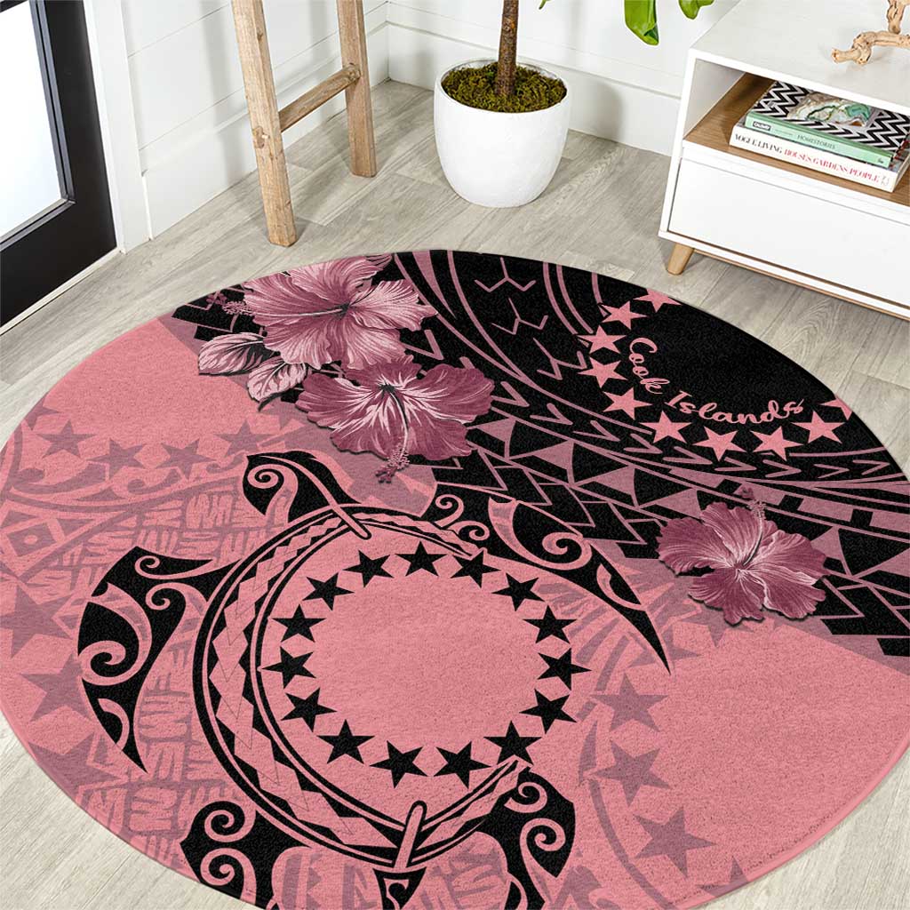 Cook Islands Turtle Round Carpet Stars and Hibiscus - Pink LT01 Pink - Polynesian Pride