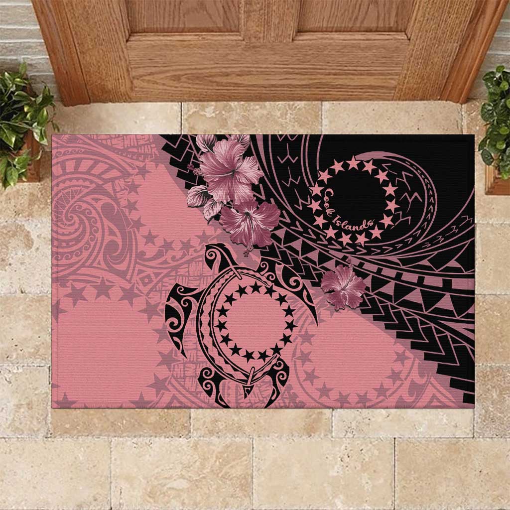 Cook Islands Turtle Rubber Doormat Stars and Hibiscus - Pink LT01 Pink - Polynesian Pride
