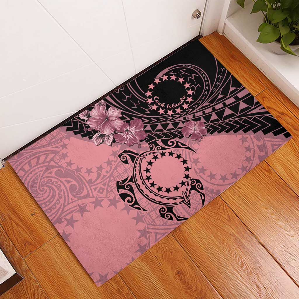 Cook Islands Turtle Rubber Doormat Stars and Hibiscus - Pink LT01 - Polynesian Pride