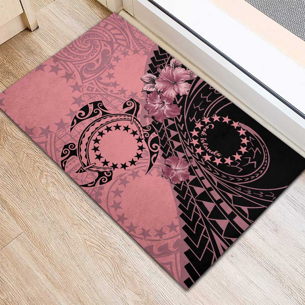 Cook Islands Turtle Rubber Doormat Stars and Hibiscus - Pink LT01 - Polynesian Pride