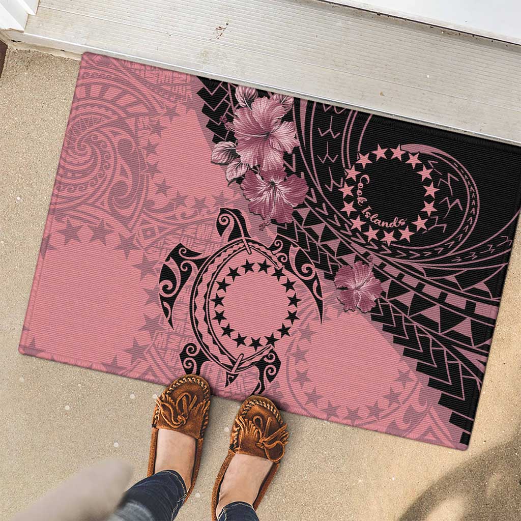 Cook Islands Turtle Rubber Doormat Stars and Hibiscus - Pink LT01 - Polynesian Pride