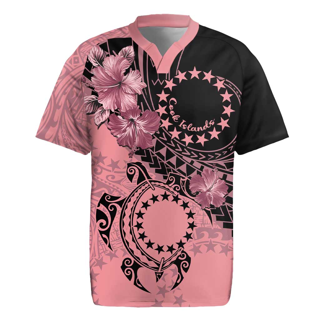 Cook Islands Turtle Rugby Jersey Stars and Hibiscus - Pink LT01 Pink - Polynesian Pride