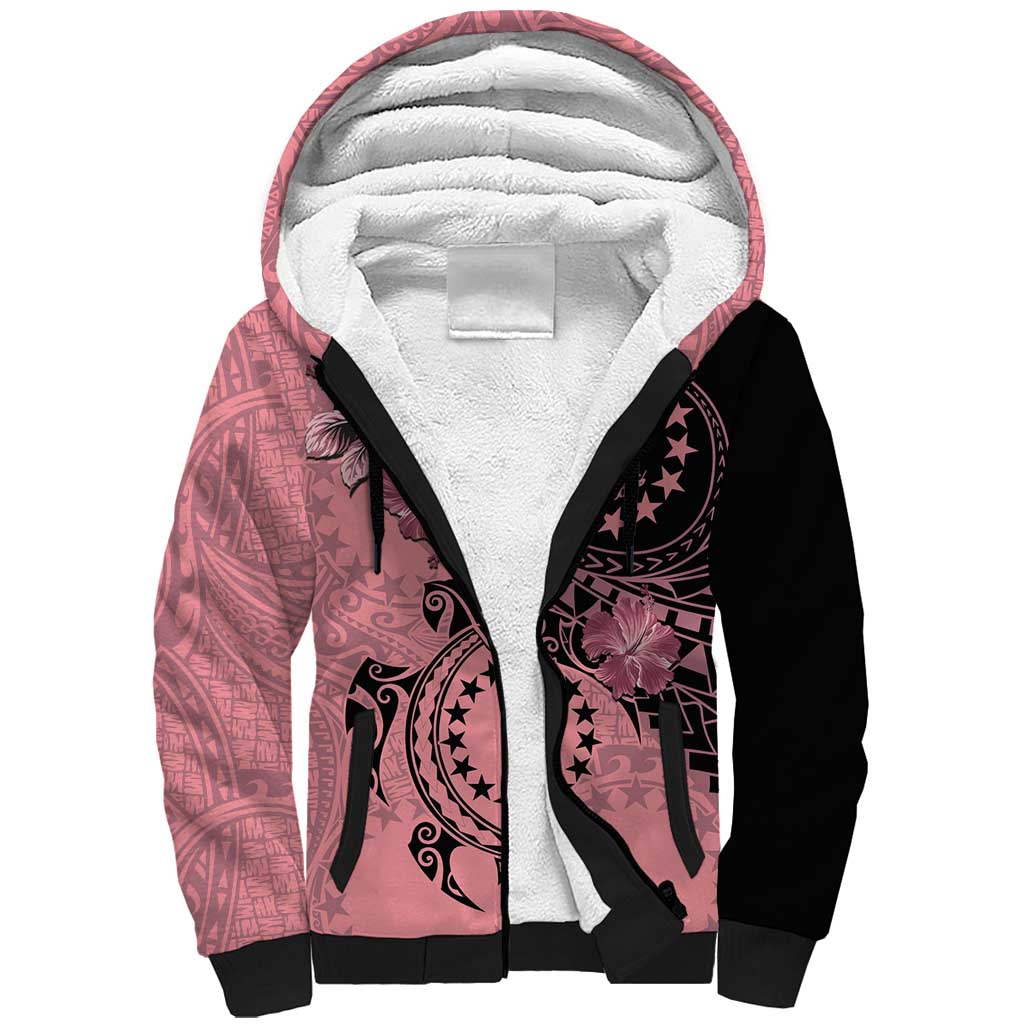Cook Islands Turtle Sherpa Hoodie Stars and Hibiscus - Pink LT01 Unisex Pink - Polynesian Pride