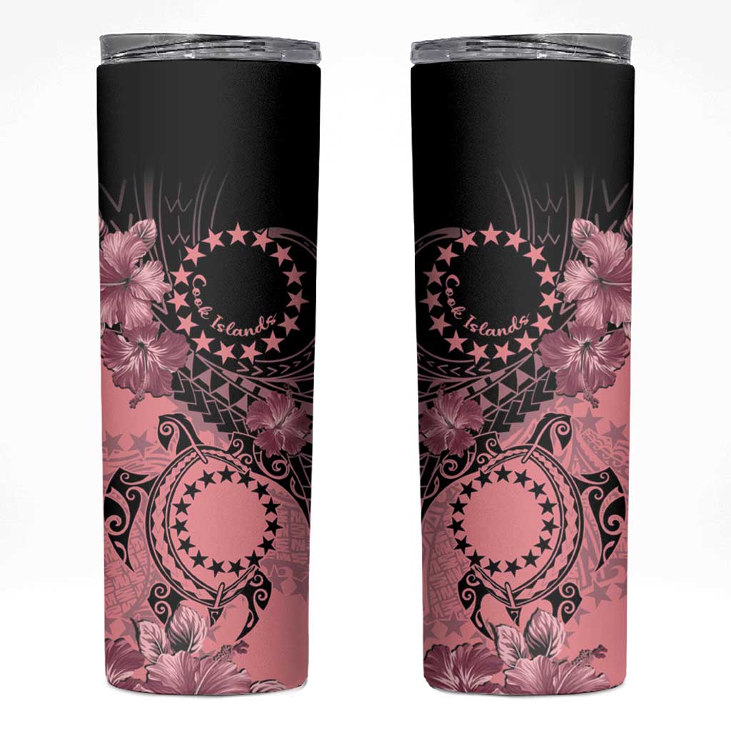 Cook Islands Turtle Skinny Tumbler Stars and Hibiscus - Pink LT01 Pink - Polynesian Pride
