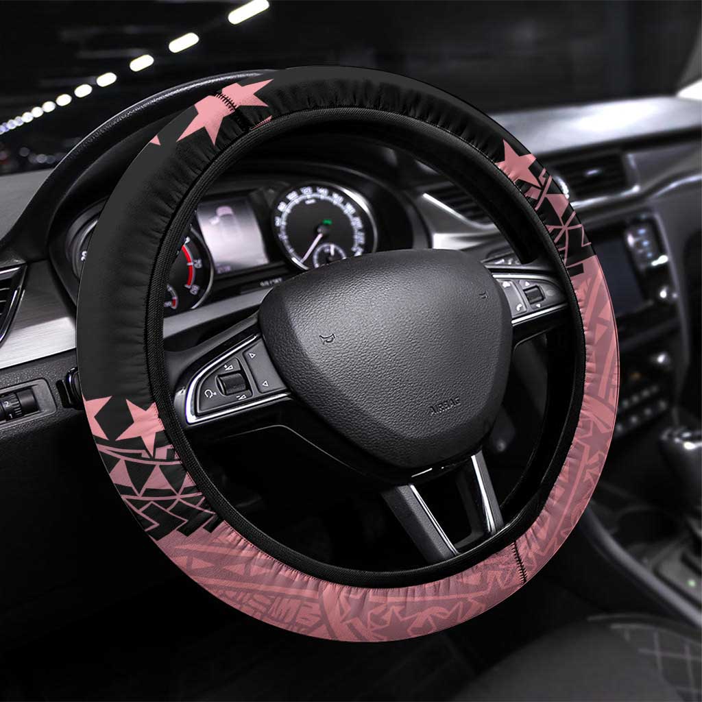 Cook Islands Turtle Steering Wheel Cover Stars and Hibiscus - Pink LT01 Universal Fit Pink - Polynesian Pride