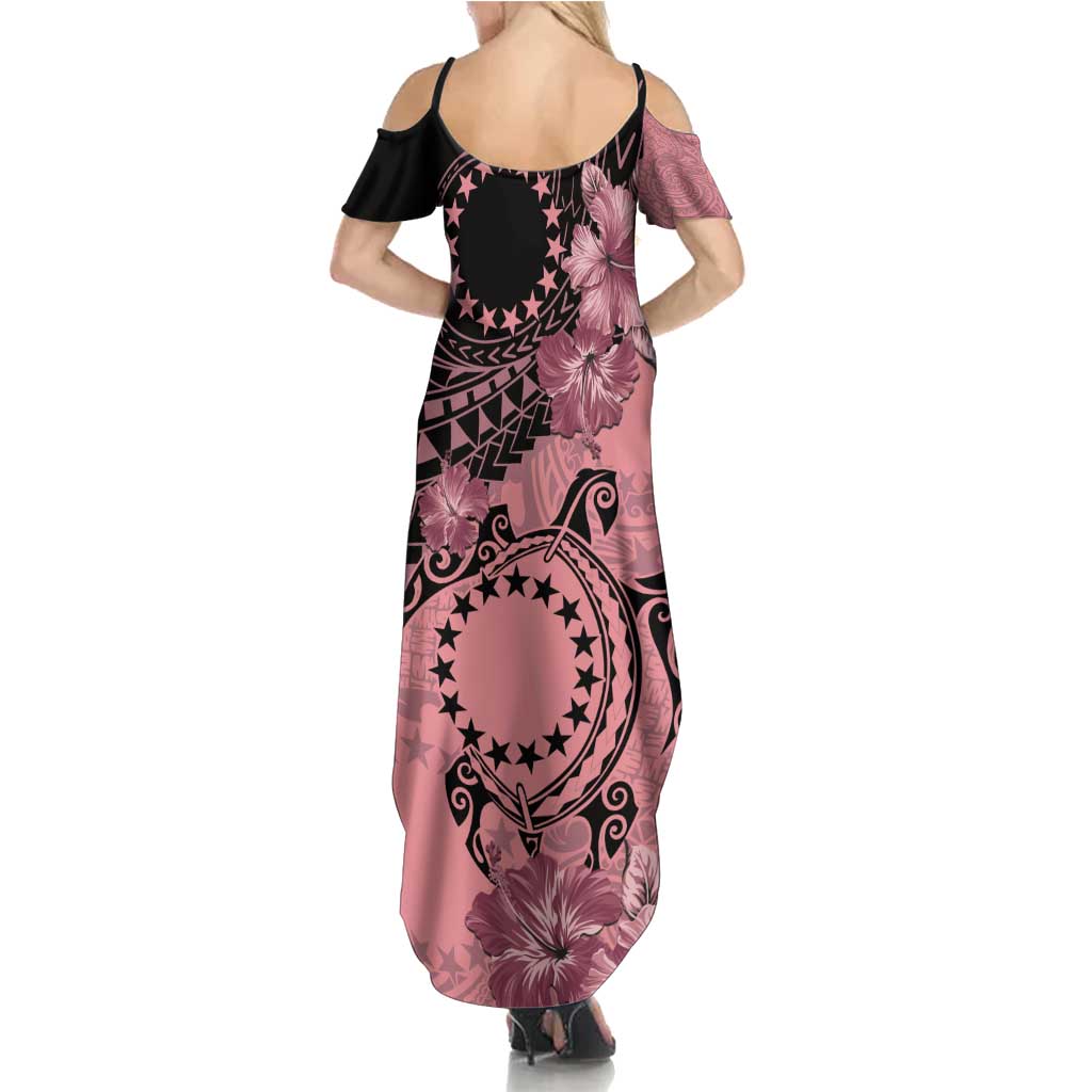 Cook Islands Turtle Summer Maxi Dress Stars and Hibiscus - Pink LT01 - Polynesian Pride