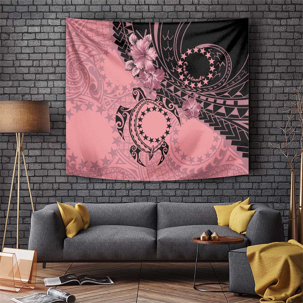 Cook Islands Turtle Tapestry Stars and Hibiscus - Pink LT01 Pink - Polynesian Pride