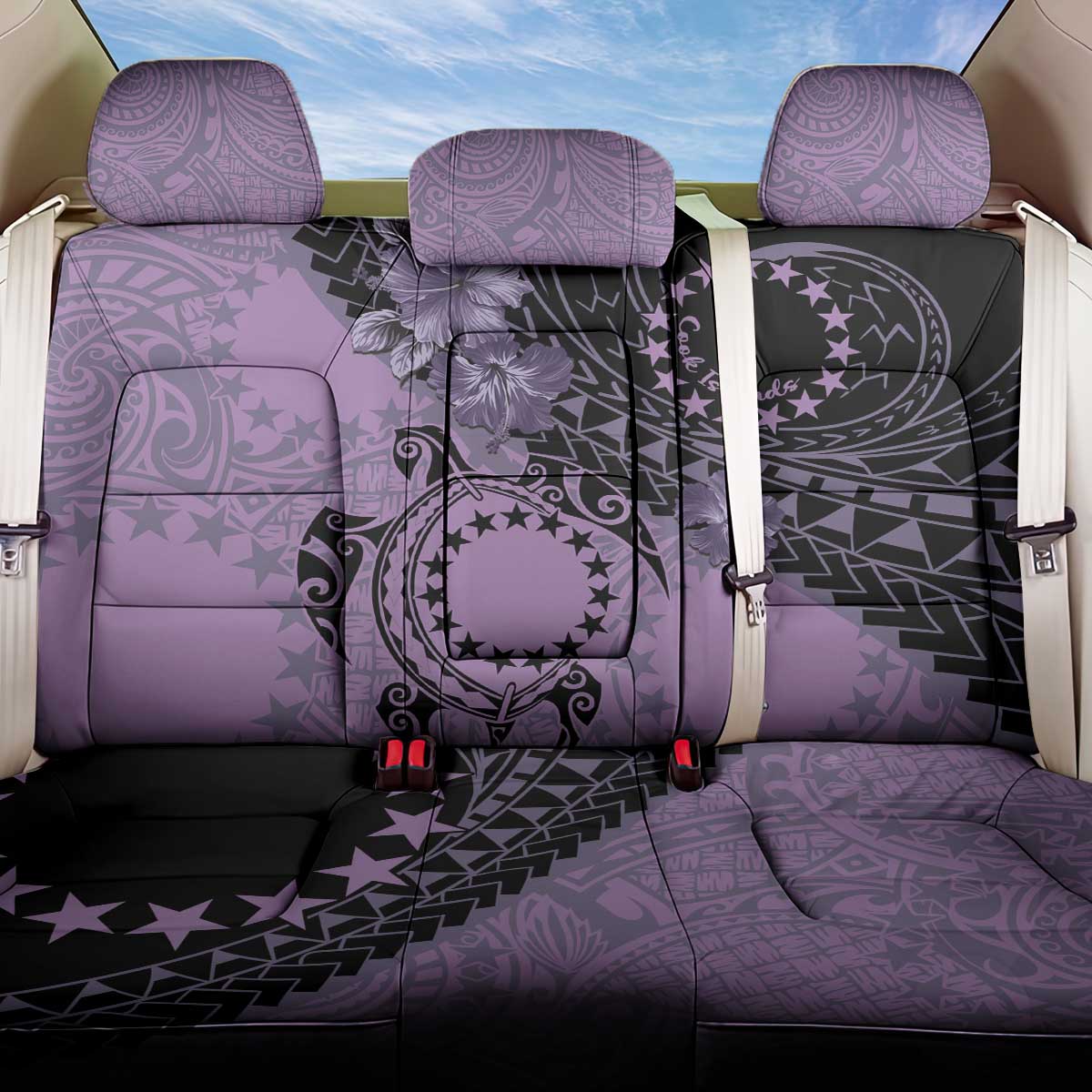 Cook Islands Turtle Back Car Seat Cover Stars and Hibiscus - Purple LT01 One Size Purple - Polynesian Pride
