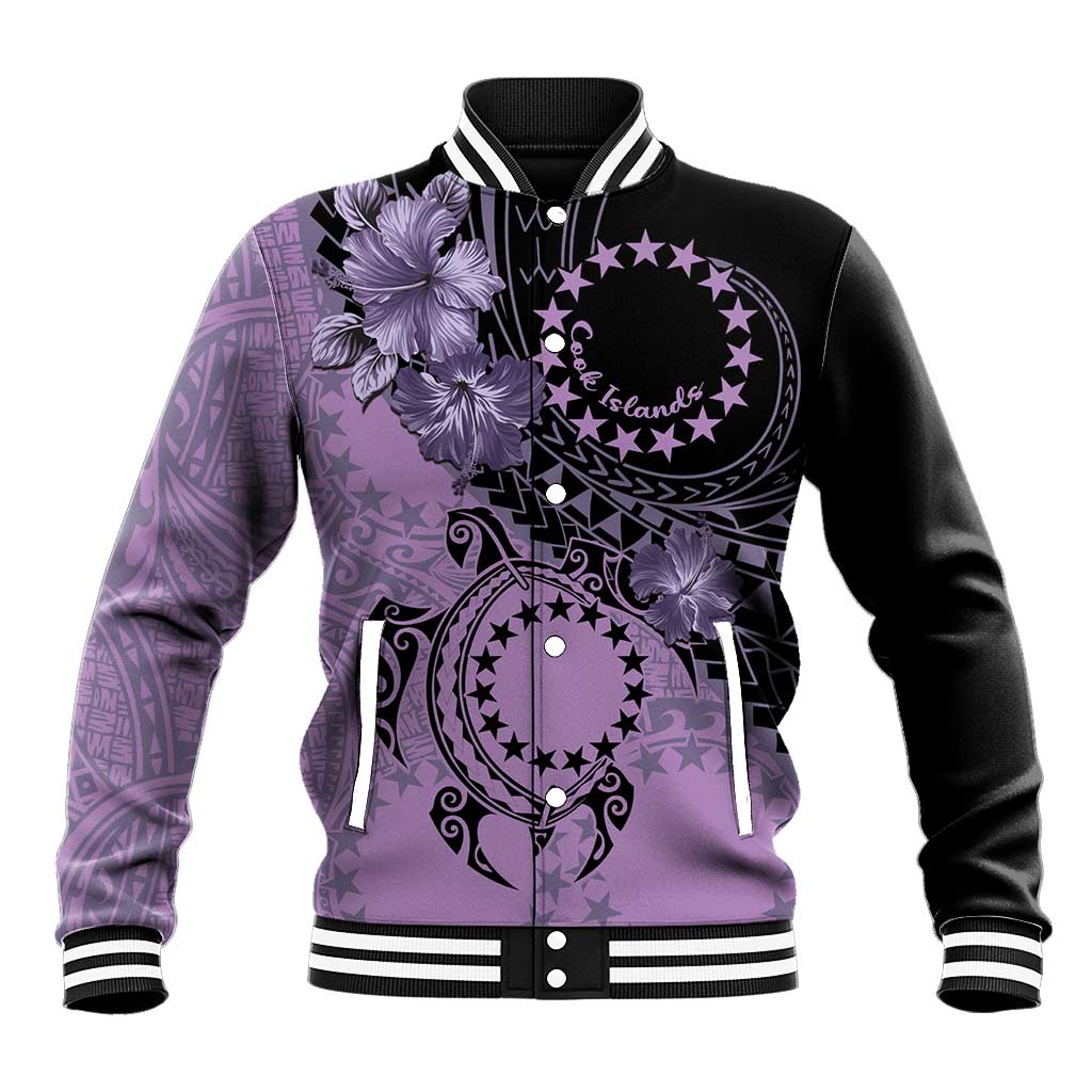 Cook Islands Turtle Baseball Jacket Stars and Hibiscus - Purple LT01 Unisex Purple - Polynesian Pride