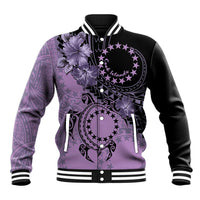 Cook Islands Turtle Baseball Jacket Stars and Hibiscus - Purple LT01 Unisex Purple - Polynesian Pride