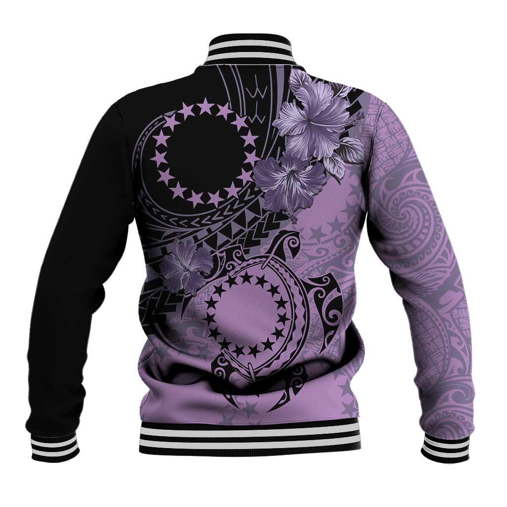 Cook Islands Turtle Baseball Jacket Stars and Hibiscus - Purple LT01 - Polynesian Pride