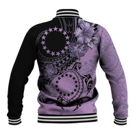Cook Islands Turtle Baseball Jacket Stars and Hibiscus - Purple LT01 - Polynesian Pride