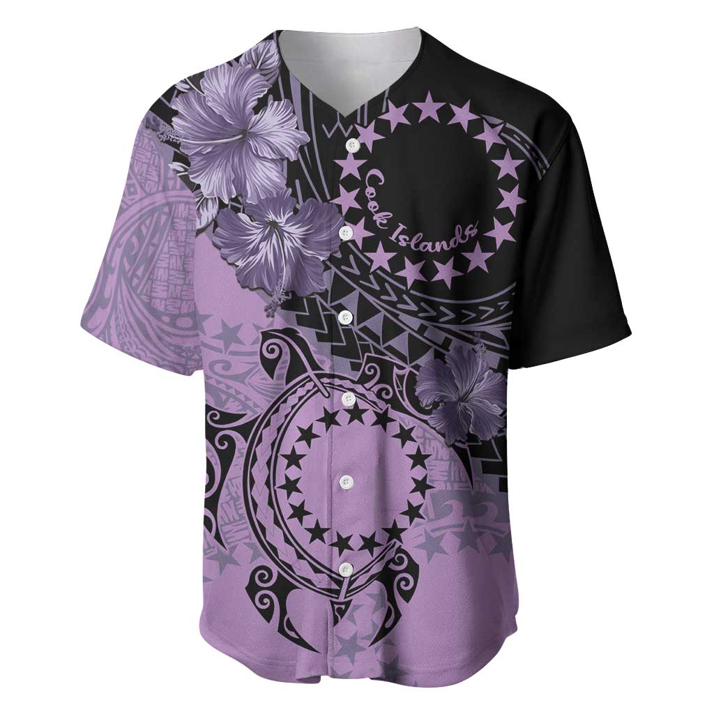 Cook Islands Turtle Baseball Jersey Stars and Hibiscus - Purple LT01 Purple - Polynesian Pride