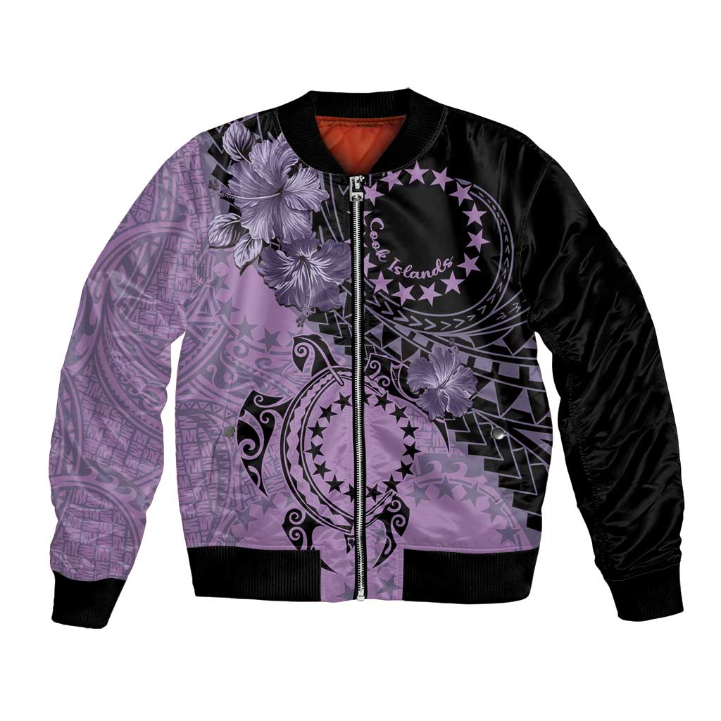 Cook Islands Turtle Bomber Jacket Stars and Hibiscus - Purple LT01 Unisex Purple - Polynesian Pride