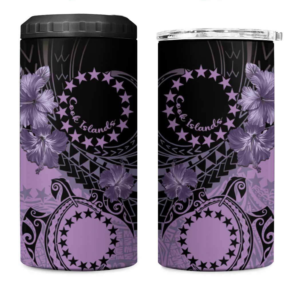 Cook Islands Turtle 4 in 1 Can Cooler Tumbler Stars and Hibiscus - Purple LT01 One Size: 16 oz Purple - Polynesian Pride