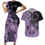 Cook Islands Turtle Couples Matching Short Sleeve Bodycon Dress and Hawaiian Shirt Stars and Hibiscus - Purple