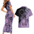 Cook Islands Turtle Couples Matching Short Sleeve Bodycon Dress and Hawaiian Shirt Stars and Hibiscus - Purple