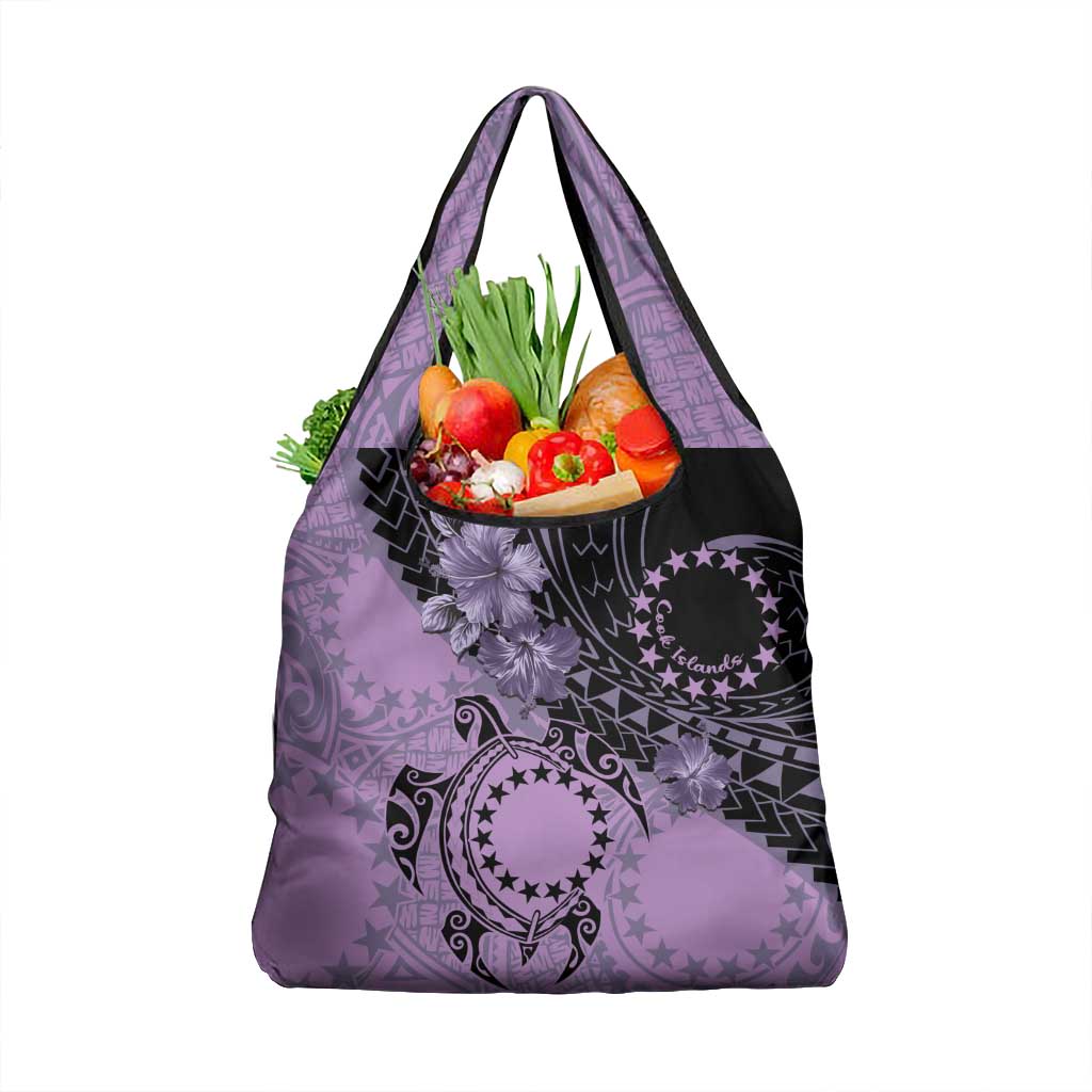 Cook Islands Turtle Grocery Bag Stars and Hibiscus - Purple LT01 1-pack One Size Purple - Polynesian Pride