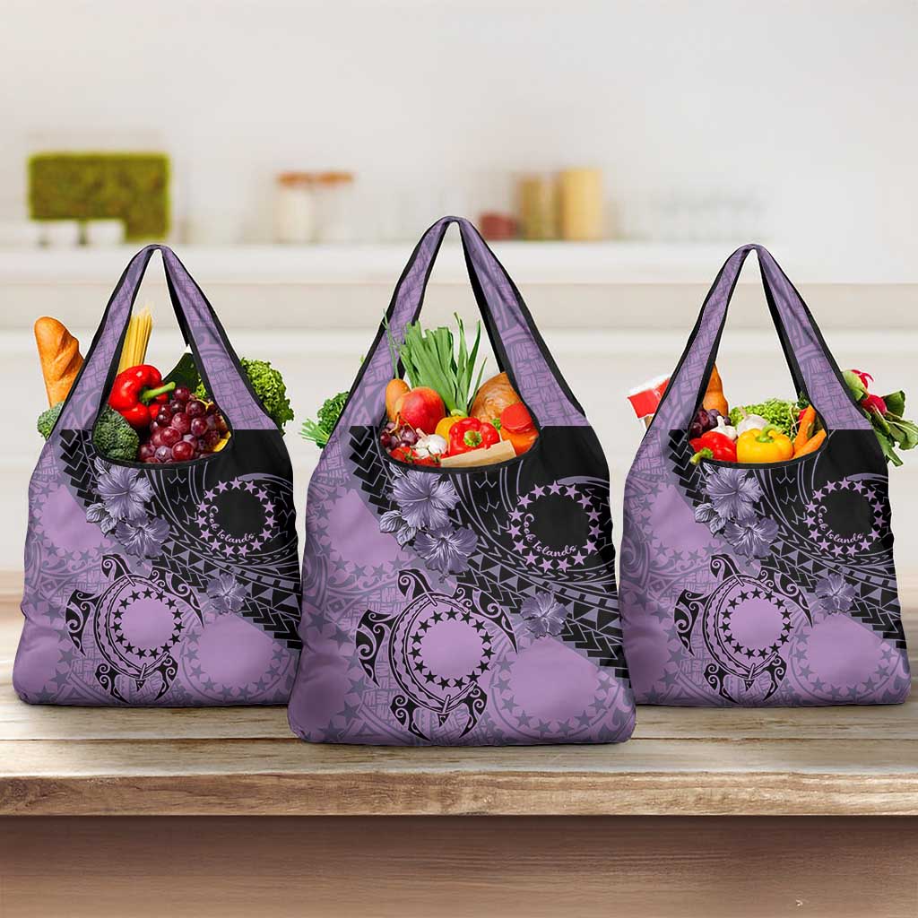 Cook Islands Turtle Grocery Bag Stars and Hibiscus - Purple LT01 3-pack One Size Purple - Polynesian Pride