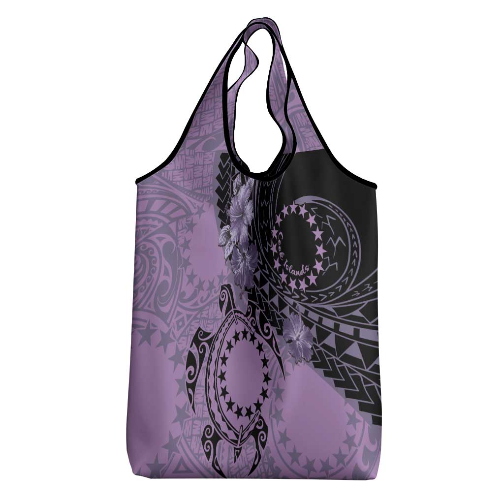 Cook Islands Turtle Grocery Bag Stars and Hibiscus - Purple LT01 - Polynesian Pride
