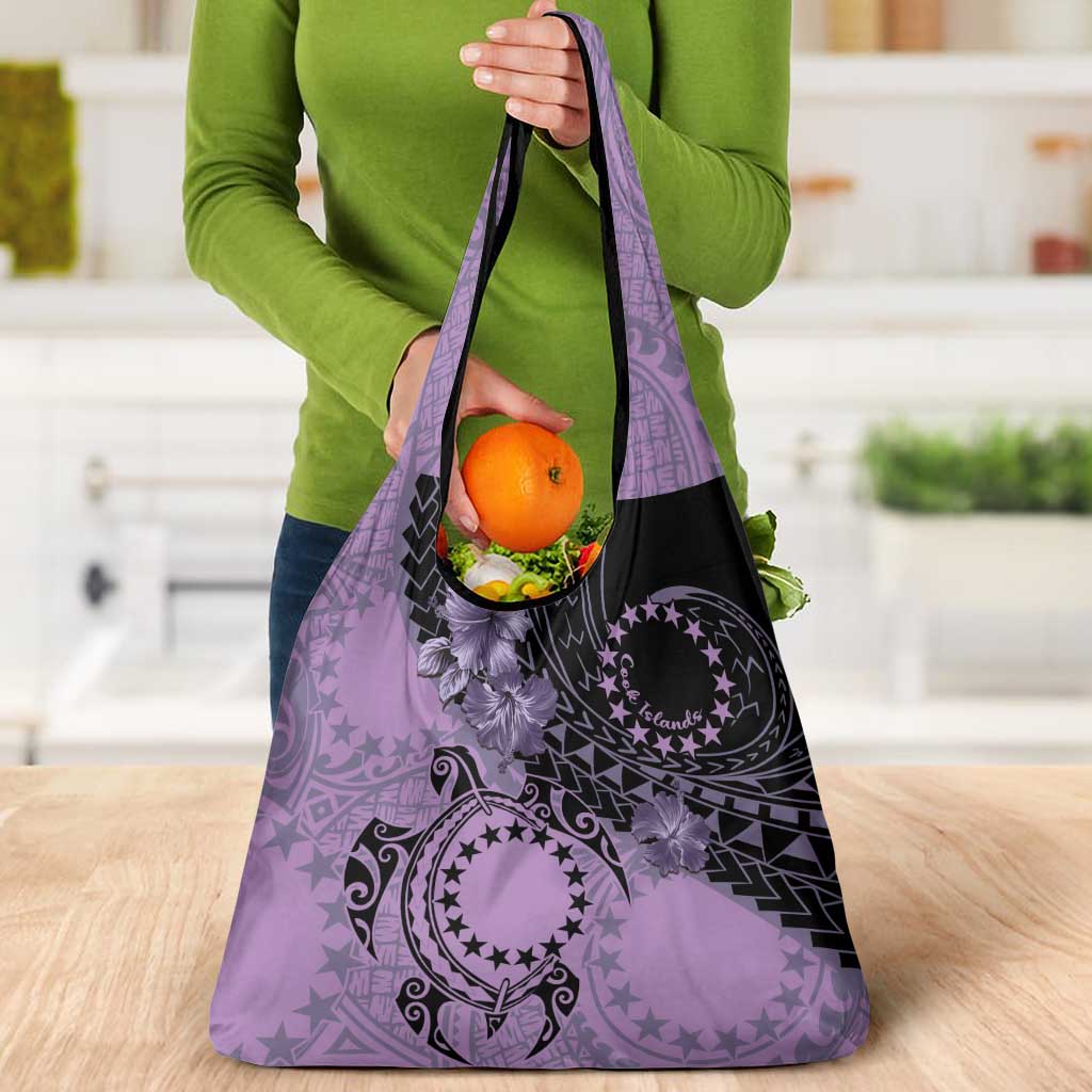 Cook Islands Turtle Grocery Bag Stars and Hibiscus - Purple LT01 - Polynesian Pride