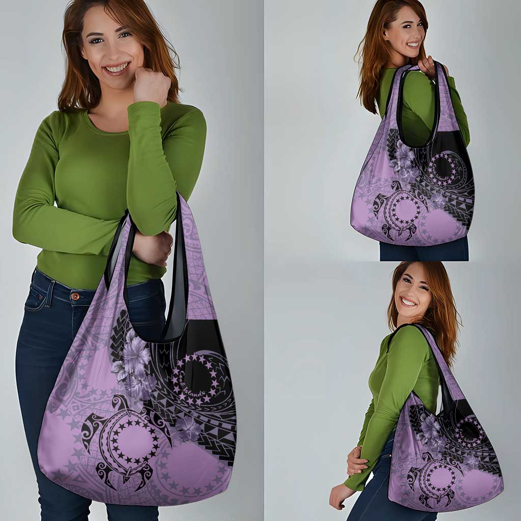 Cook Islands Turtle Grocery Bag Stars and Hibiscus - Purple LT01 - Polynesian Pride