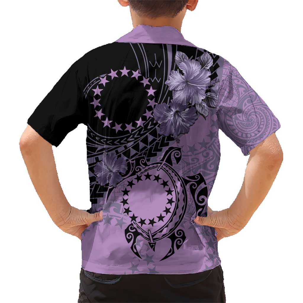 Cook Islands Turtle Hawaiian Shirt Stars and Hibiscus - Purple LT01 - Polynesian Pride