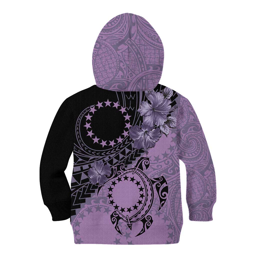 Cook Islands Turtle Kid Hoodie Stars and Hibiscus - Purple LT01 - Polynesian Pride