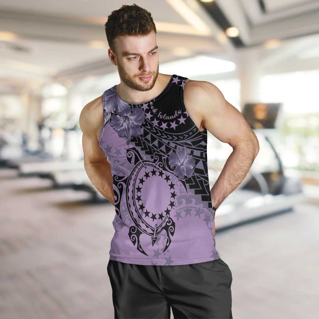 Cook Islands Turtle Men Tank Top Stars and Hibiscus - Purple LT01 Purple - Polynesian Pride