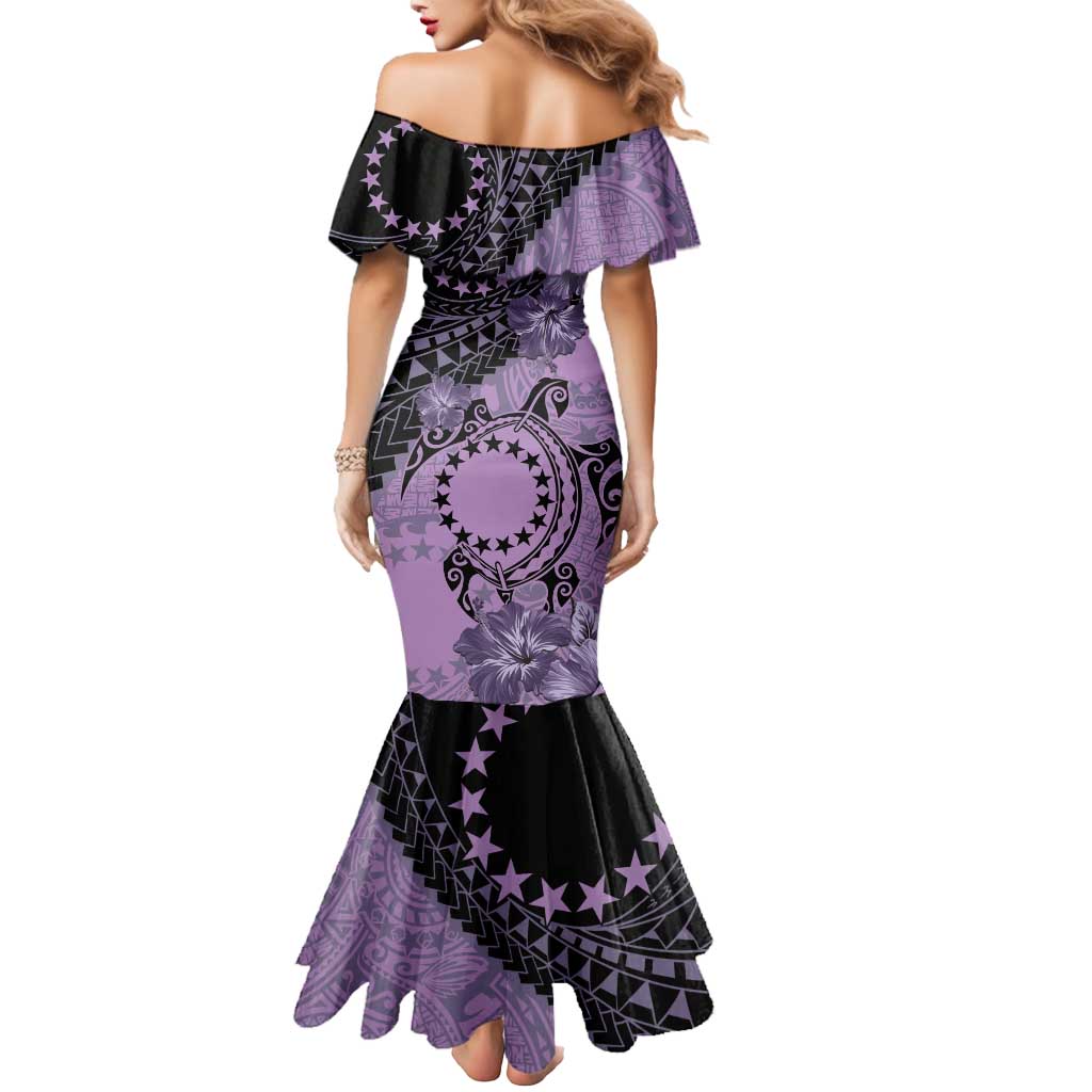 Cook Islands Turtle Mermaid Dress Stars and Hibiscus - Purple LT01 - Polynesian Pride
