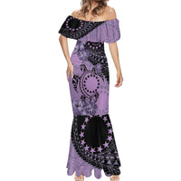 Cook Islands Turtle Mermaid Dress Stars and Hibiscus - Purple LT01 - Polynesian Pride