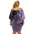 Cook Islands Turtle Off Shoulder Short Dress Stars and Hibiscus - Purple