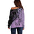 Cook Islands Turtle Off Shoulder Sweater Stars and Hibiscus - Purple