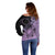 Cook Islands Turtle Off Shoulder Sweater Stars and Hibiscus - Purple