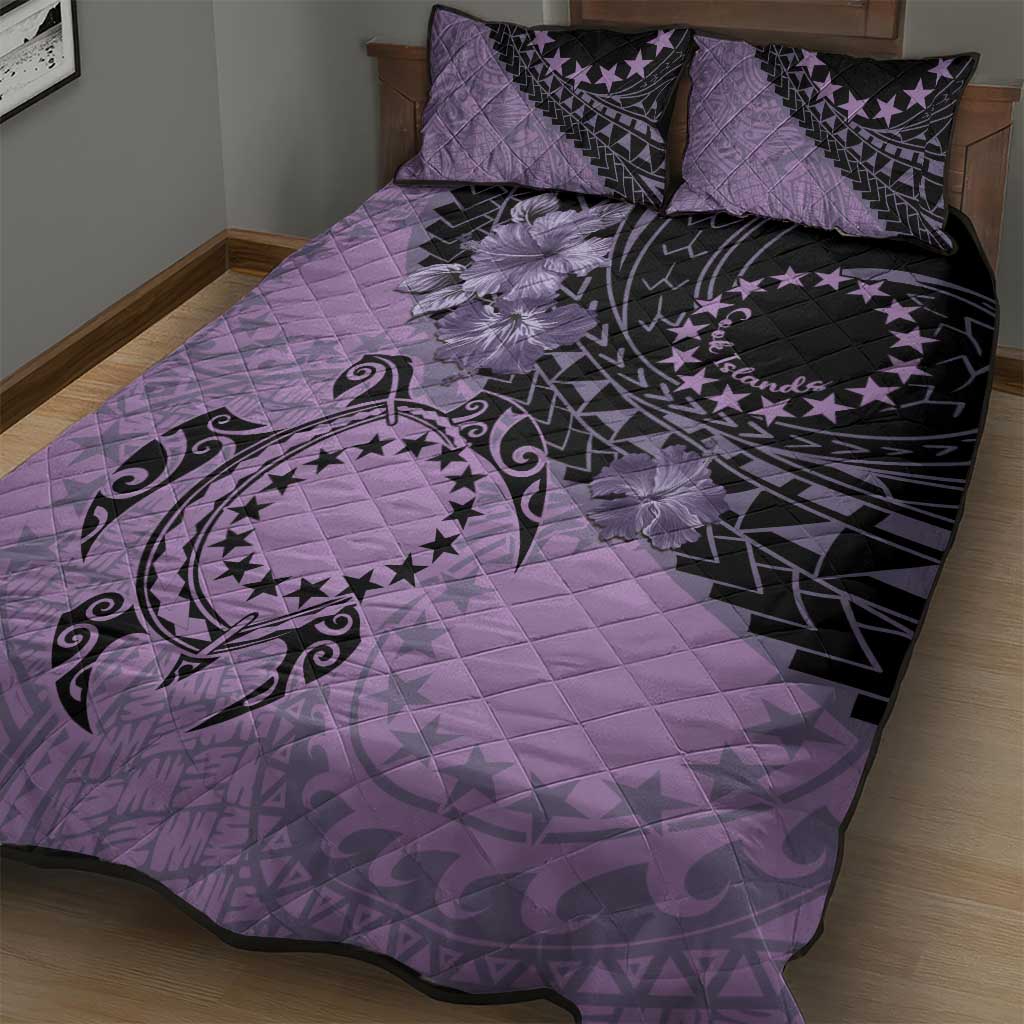 Cook Islands Turtle Quilt Bed Set Stars and Hibiscus - Purple LT01 - Polynesian Pride