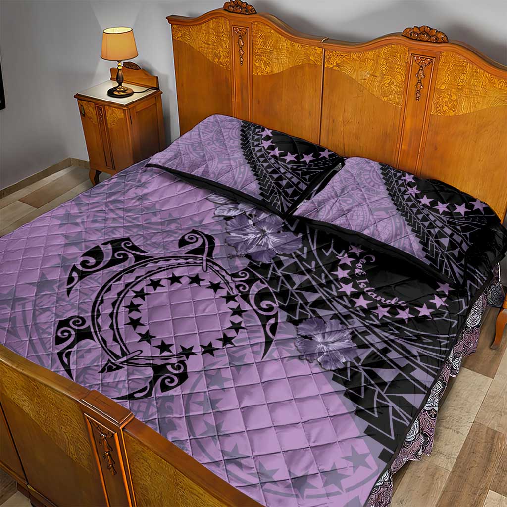 Cook Islands Turtle Quilt Bed Set Stars and Hibiscus - Purple LT01 - Polynesian Pride