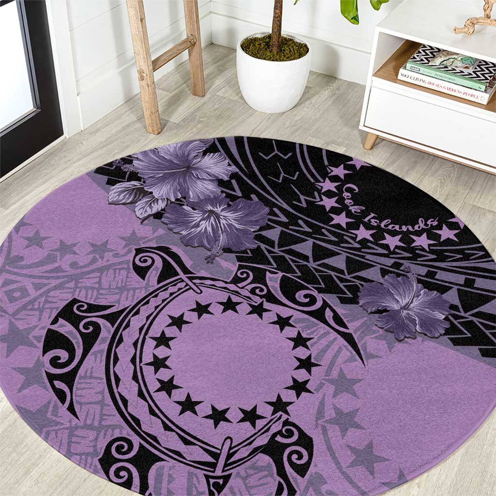 Cook Islands Turtle Round Carpet Stars and Hibiscus - Purple LT01 Purple - Polynesian Pride