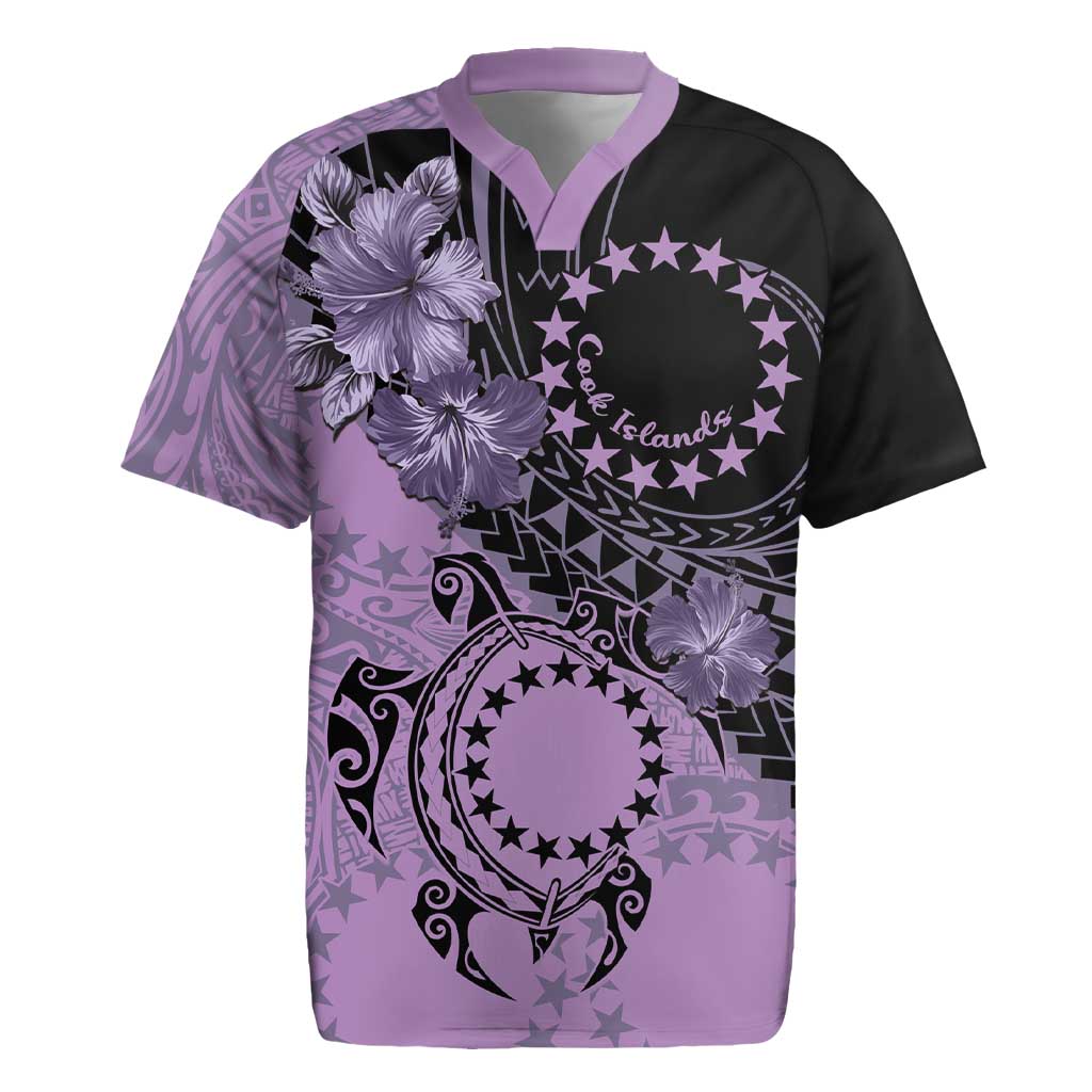 Cook Islands Turtle Rugby Jersey Stars and Hibiscus - Purple LT01 Purple - Polynesian Pride