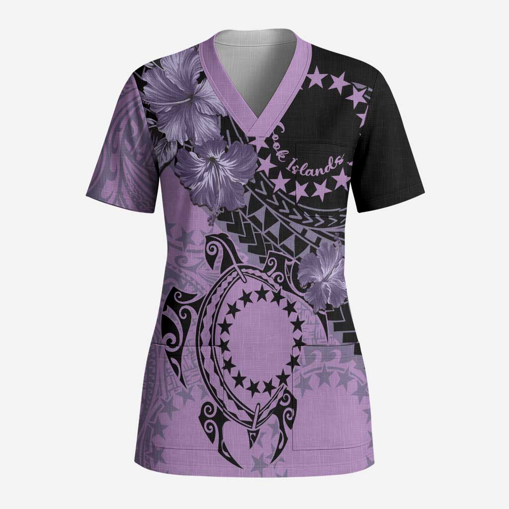 Cook Islands Turtle Scrub Top Stars and Hibiscus - Purple LT01 Adult Purple - Polynesian Pride
