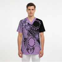 Cook Islands Turtle Scrub Top Stars and Hibiscus - Purple LT01 - Polynesian Pride
