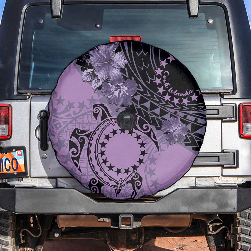 Cook Islands Turtle Spare Tire Cover Stars and Hibiscus - Purple