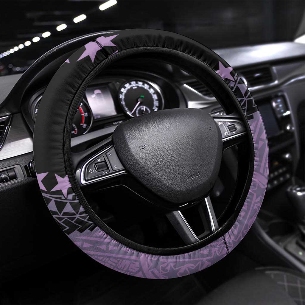 Cook Islands Turtle Steering Wheel Cover Stars and Hibiscus - Purple LT01 Universal Fit Purple - Polynesian Pride