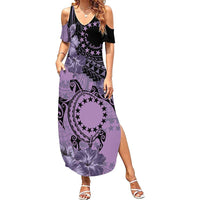 Cook Islands Turtle Summer Maxi Dress Stars and Hibiscus - Purple LT01 Women Purple - Polynesian Pride