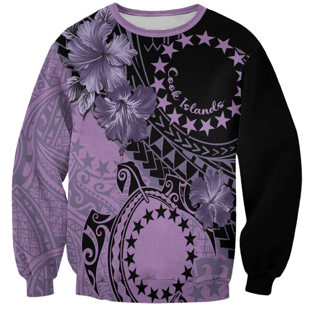 Cook Islands Turtle Sweatshirt Stars and Hibiscus - Purple LT01 Unisex Purple - Polynesian Pride