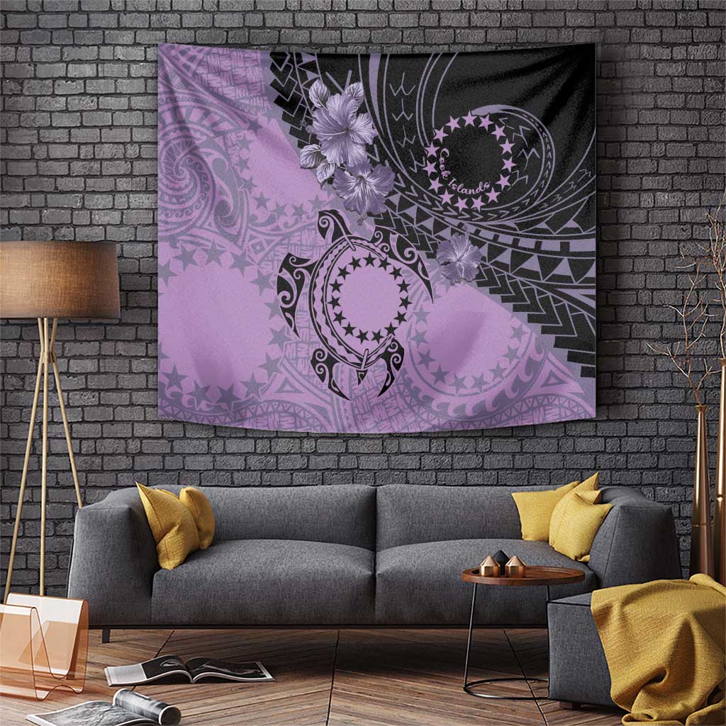 Cook Islands Turtle Tapestry Stars and Hibiscus - Purple LT01 Purple - Polynesian Pride