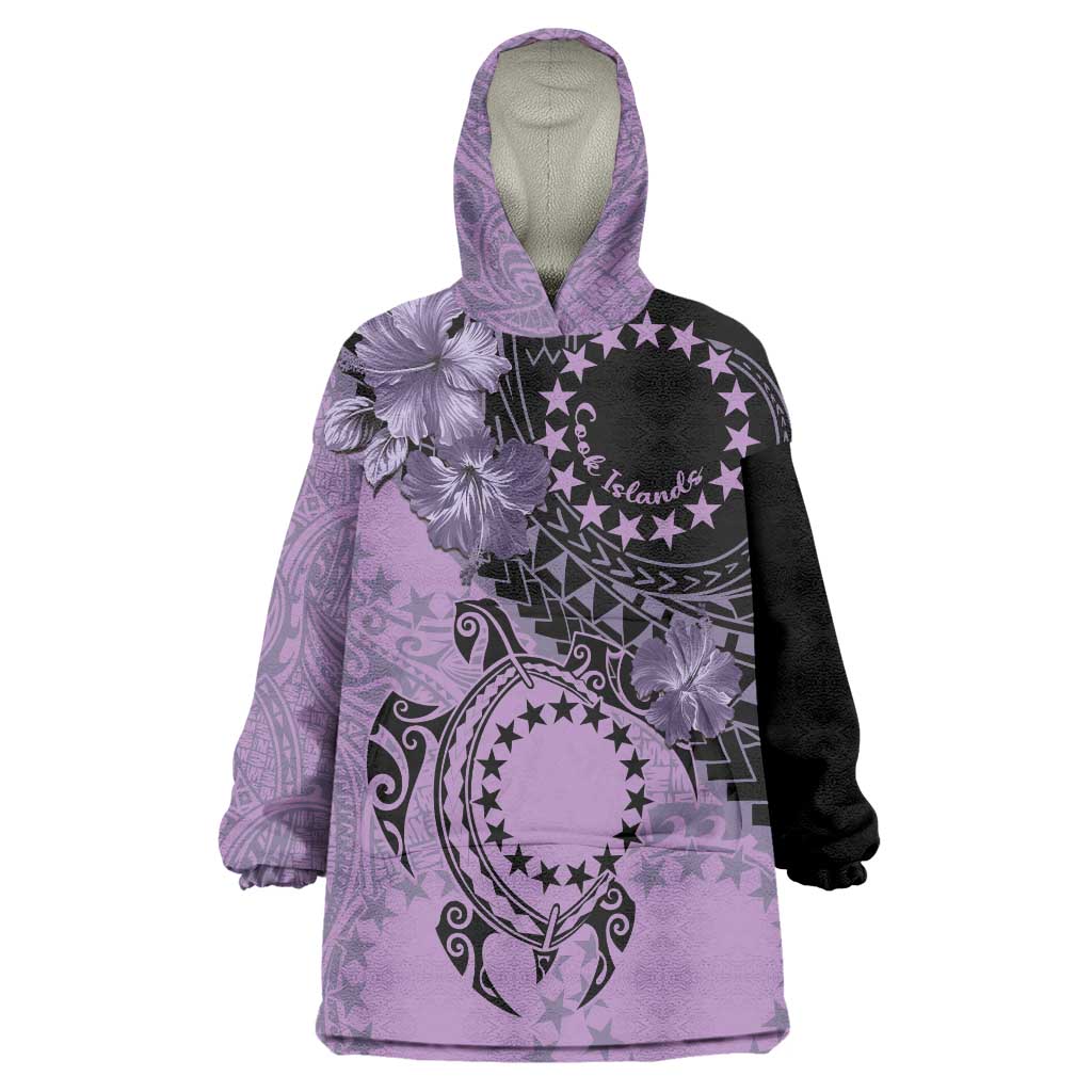 Cook Islands Turtle Wearable Blanket Hoodie Stars and Hibiscus - Purple LT01 One Size Purple - Polynesian Pride