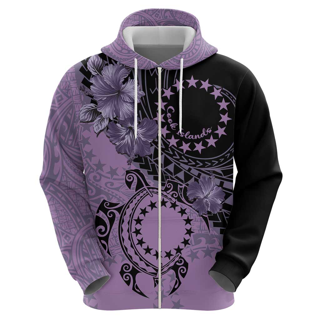 Cook Islands Turtle Zip Hoodie Stars and Hibiscus - Purple LT01 - Polynesian Pride