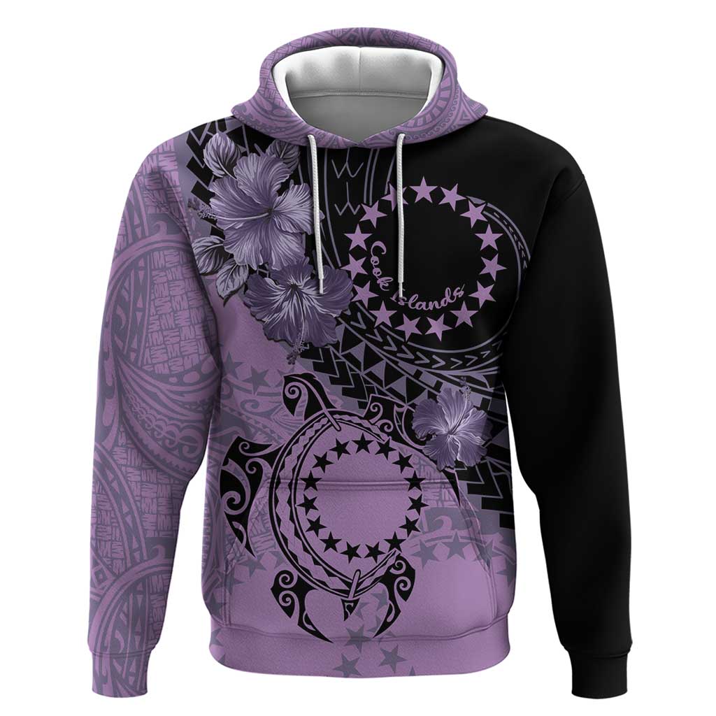 Cook Islands Turtle Zip Hoodie Stars and Hibiscus - Purple LT01 Pullover Hoodie Purple - Polynesian Pride